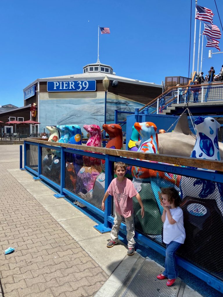 kids pretending to be seals at pier 39