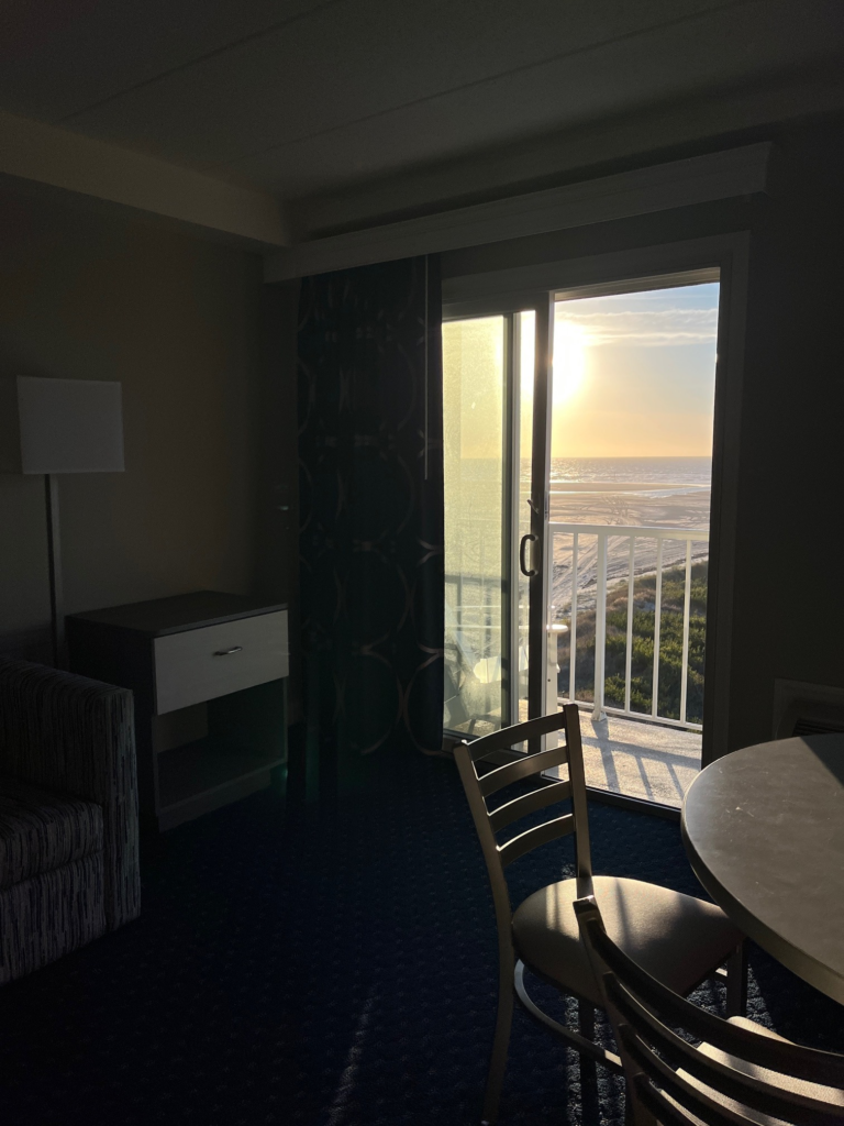 view of the ocean through hotel doorway